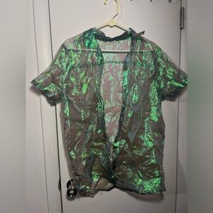 Iridescent Sheer Open-Front Top